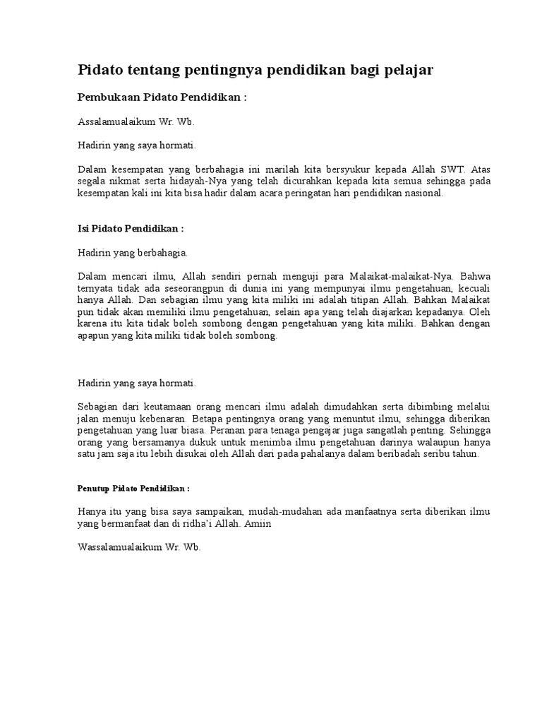 Pidato Tentang Pentingnya Pendidikan Bagi Pelajar