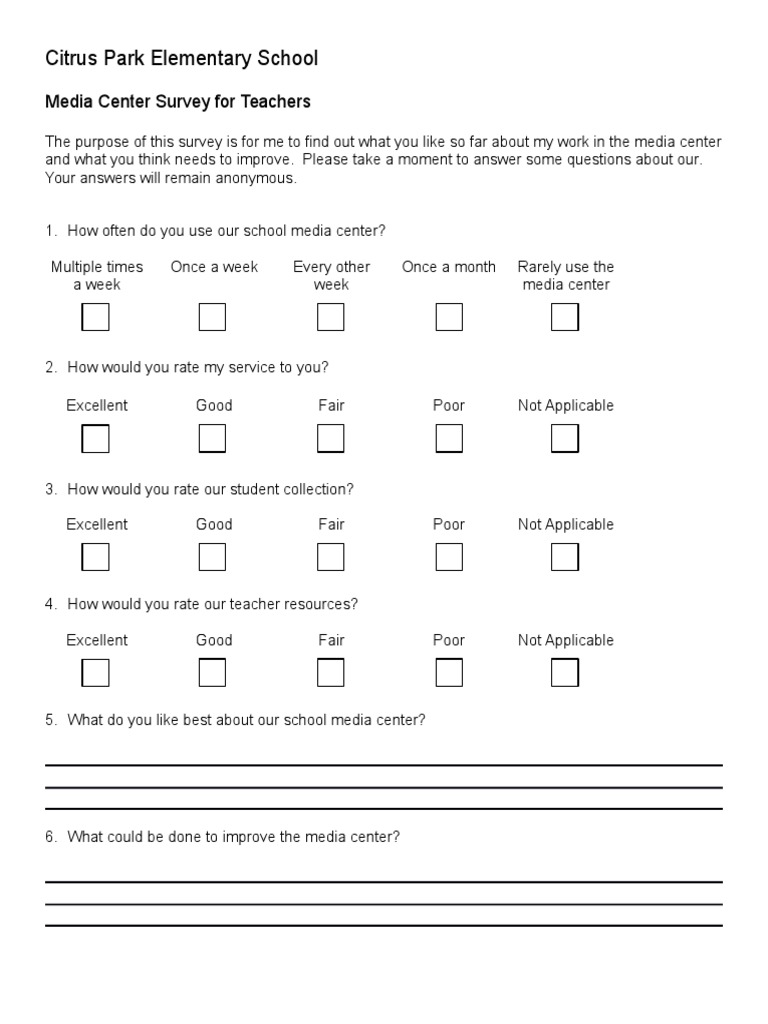 Citrus Park Media Center Teacher Survey | PDF