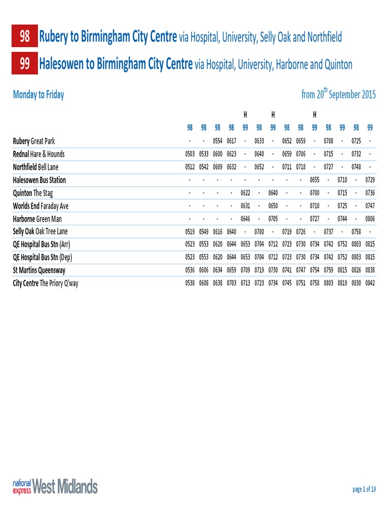 Bus Timetable: Rubery to Birmingham | PDF