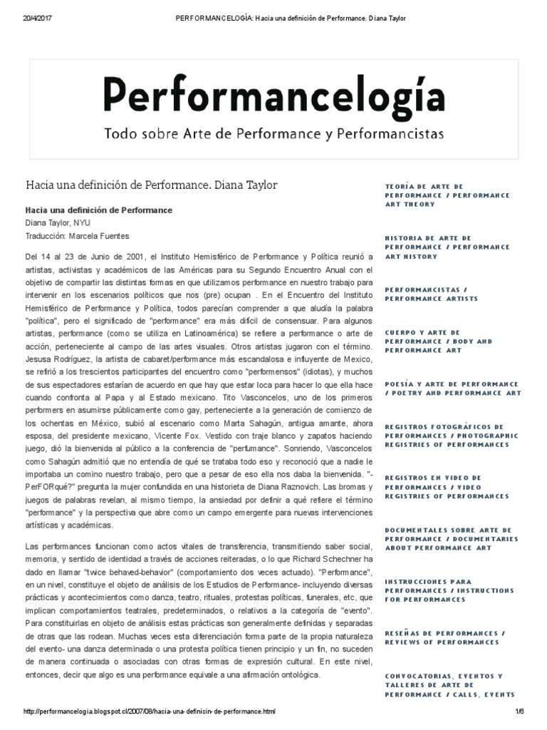 PERFORMANCELOGÍA - Hacia Una Definición de Performance | PDF | Verdad ...