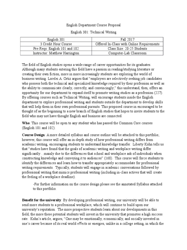 Technical Writing Course Proposal | PDF | English Studies | Employment