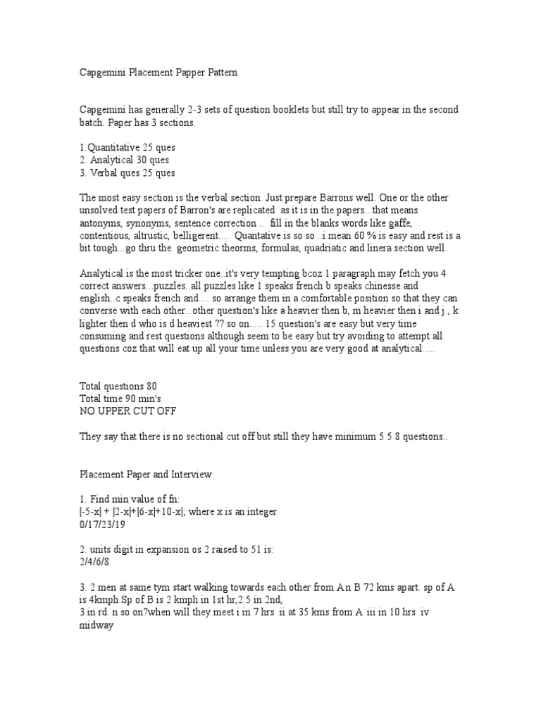 CAPGEMINI Aptitude Test Papers | PDF | Teaching Mathematics | Nature