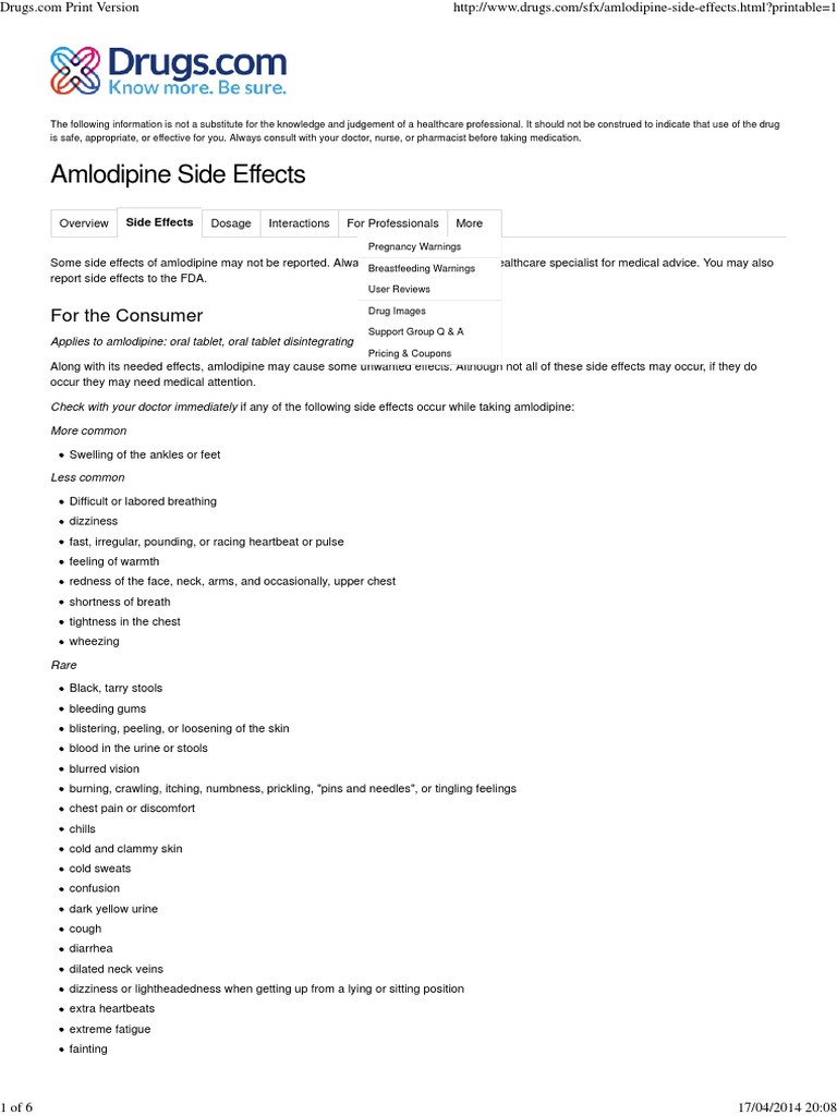 Amlodipine Side Effects | Adverse Effect | Pain