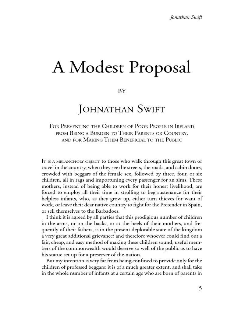 the essay of a modest proposal