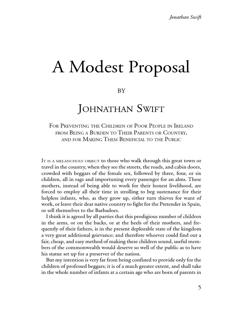 a modest proposal essay questions