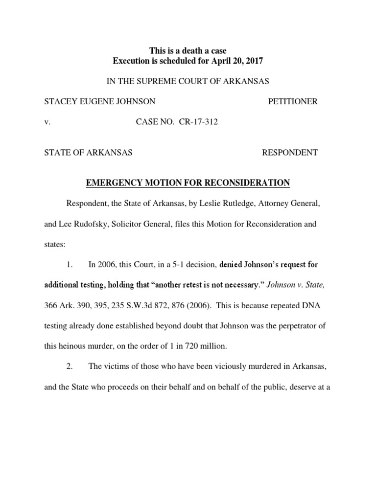 Emergency Motion For Reconsideration Johnson PDF Evidence Dna