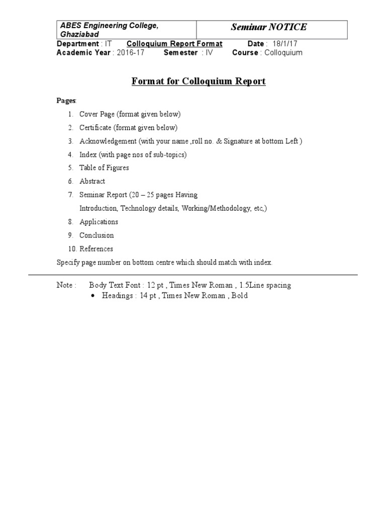 Colloquium Report Format Guide | PDF | Technology & Engineering
