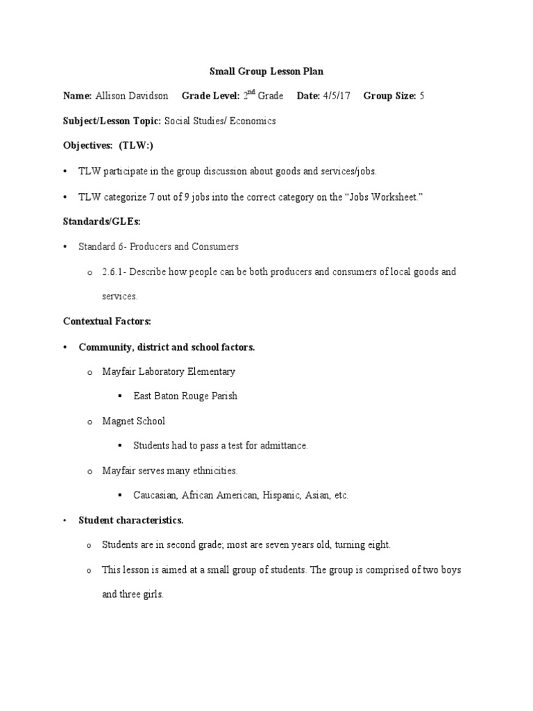 Ss Small Group Lesson Plan | PDF | Educational Assessment | Lesson Plan