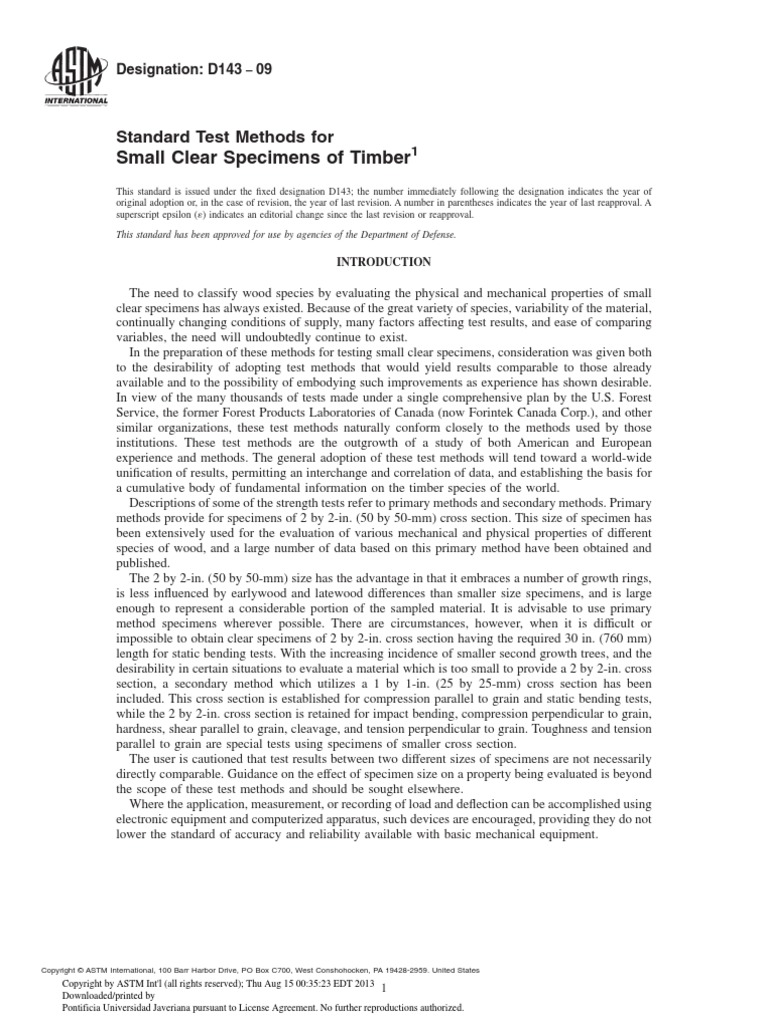 Astm D143-09 Standard Test Methods For Small Clear Especiments of ...