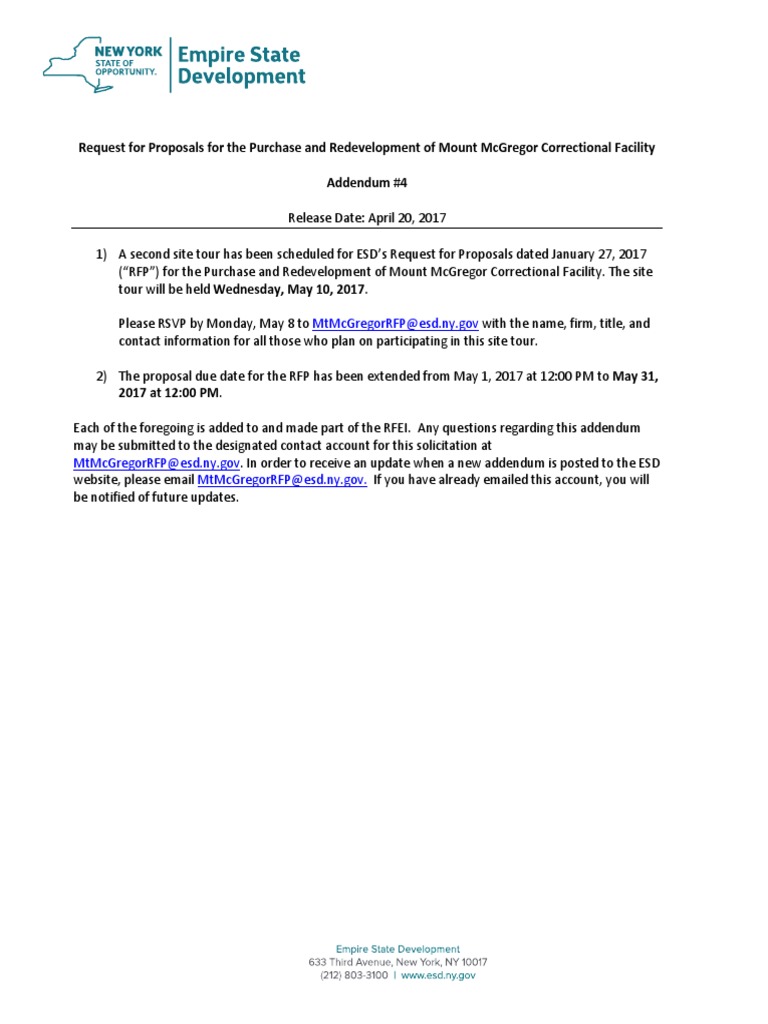 Mount McGregor RFP Addendum #4 Details | PDF