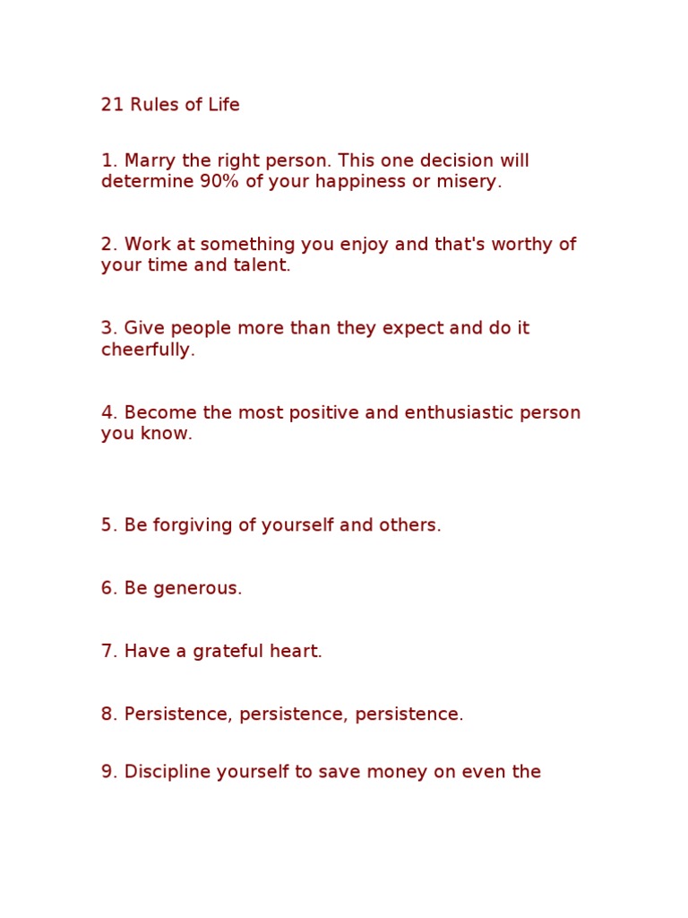21 Rules of Life | PDF