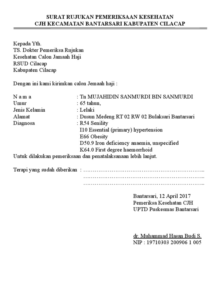 Surat Rujukan Kesehatan Haji CJH | PDF | Sains & Matematika