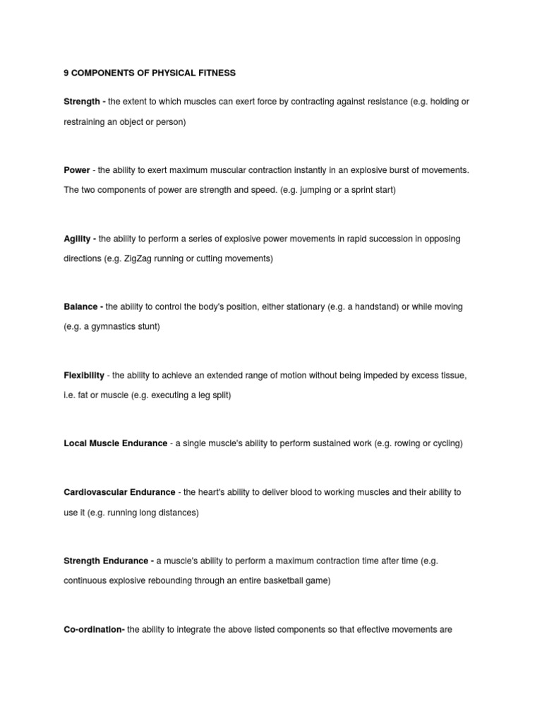 9 Components of Physical Fitness | PDF | Flexibility (Anatomy) | Muscle