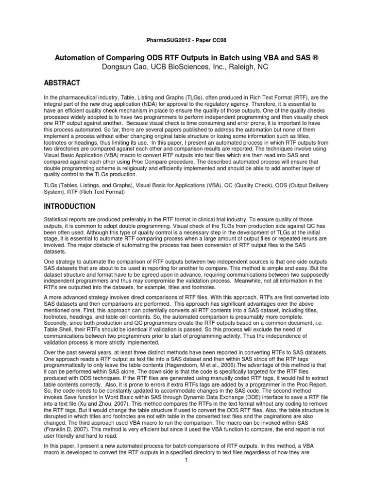 Comparing ODS RTF in Batch Using VBA and SAS PDF Visual Basic For