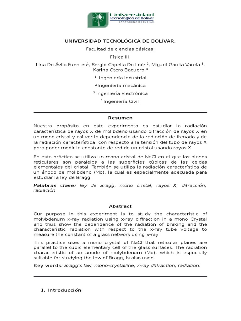 Informe de Rayos X | PDF | Cristalografía de rayos X | Ligero