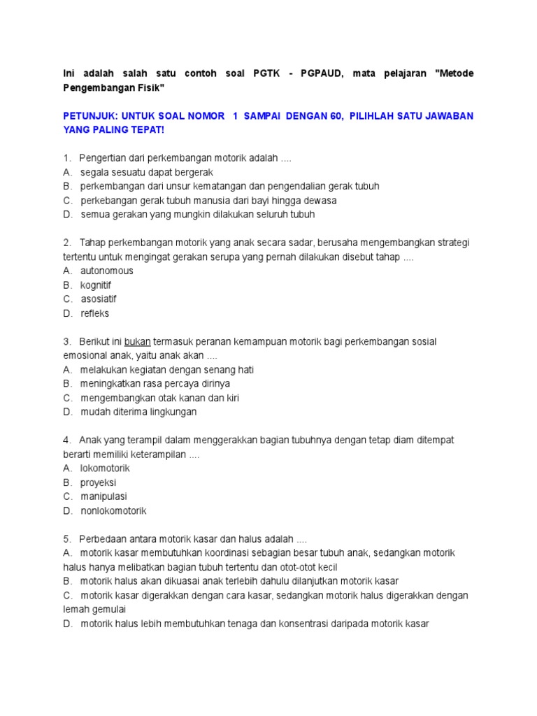 Ini Adalah Salah Satu Contoh Soal Pgtk