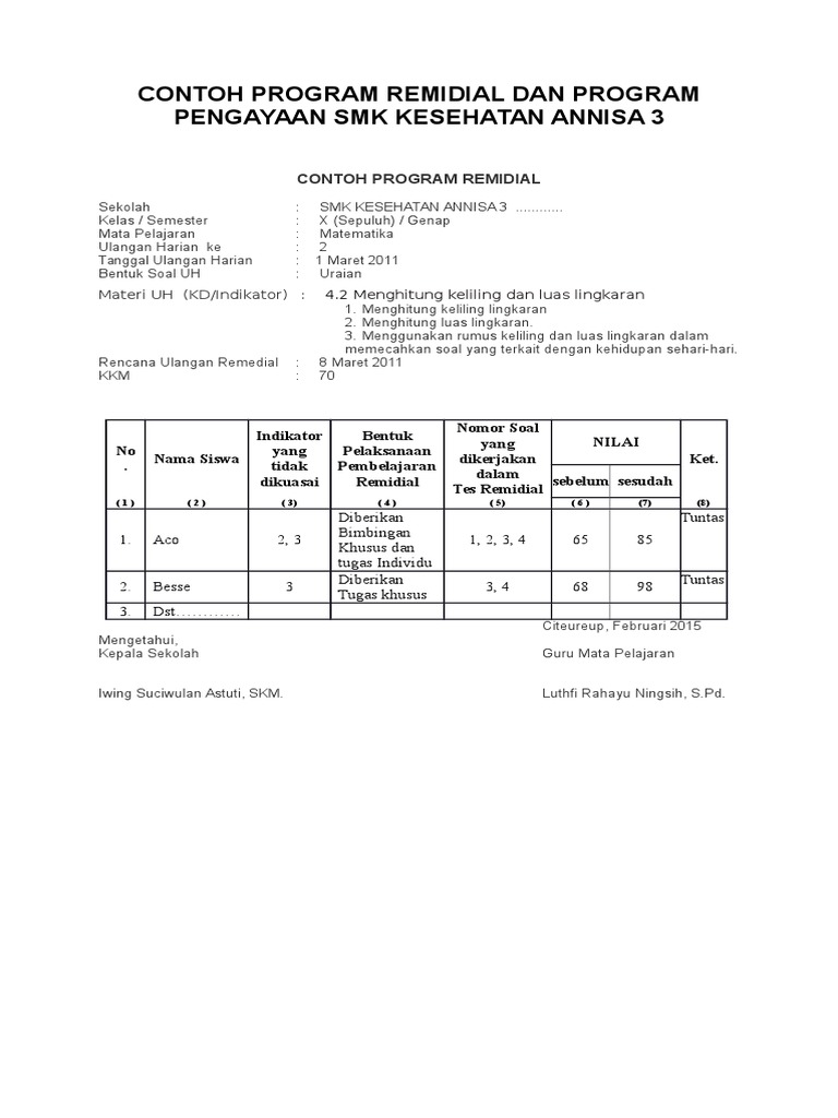Program Remidial dan Pengayaan SMK | PDF