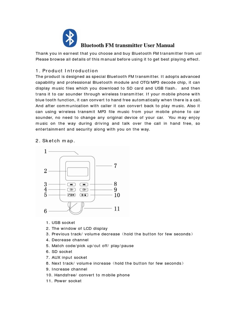 H8171 Bluetooth FM Transmitter User Manual PDF Bluetooth Transmitter
