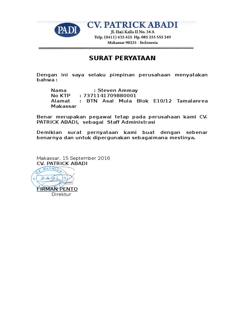 Contoh Surat Pernyataan Dari Perusahaan Untuk Karyawan : Contoh Surat Keterangan Bekerja Skb Dari Perusahaan Selama Masa Psbb Malang Raya Halaman All Surya Malang - Sebagai seorang karyawan swasta yang mendapatkan gaji dari perusahaan, maka tentu anda akan memiliki tanggung surat peringatan ini dikeluarkan atas kegagalan (nama karyawan) untuk memenuhi peraturan perusahaan dengan.