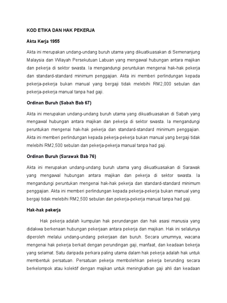Kod Etika Dan Hak Pekerja Pdf
