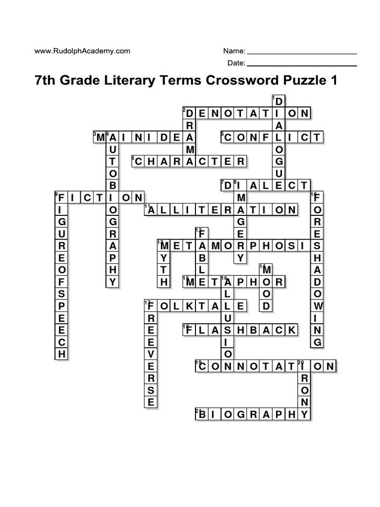 Literary Crossword Puzzle Answers