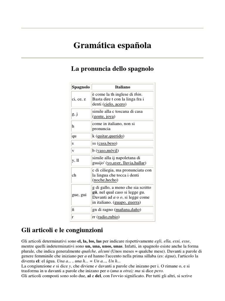 Appunti Di Grammatica Spagnola