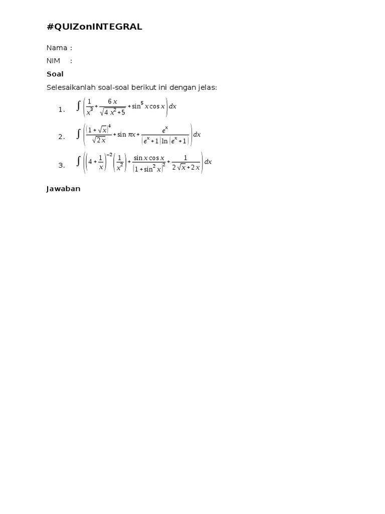 Integral Calculus Quiz Questions | PDF