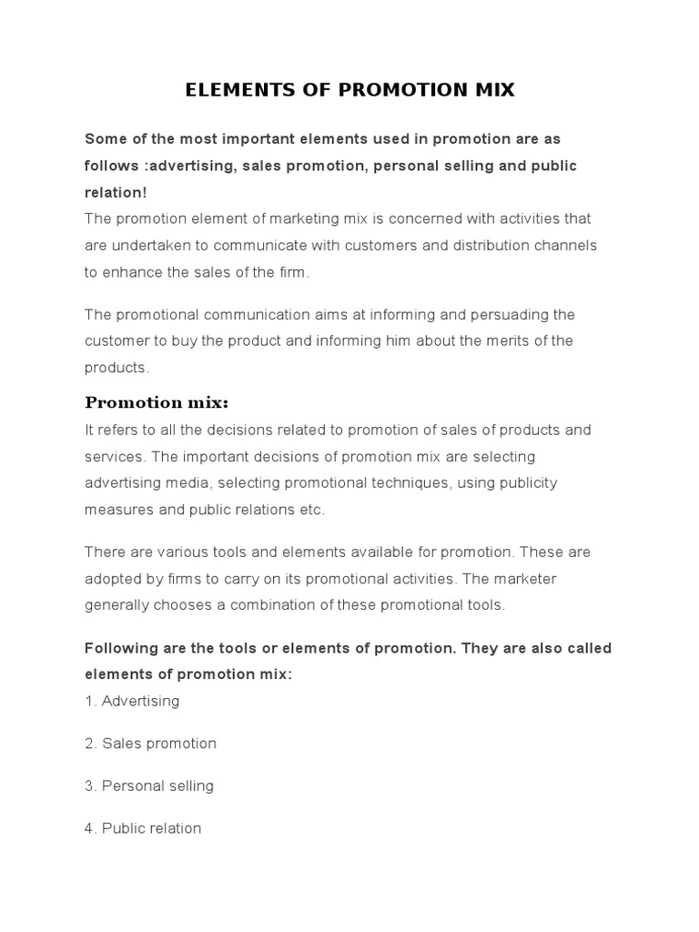 Elements of Promotion Mix | PDF | Sales | Promotion (Marketing)