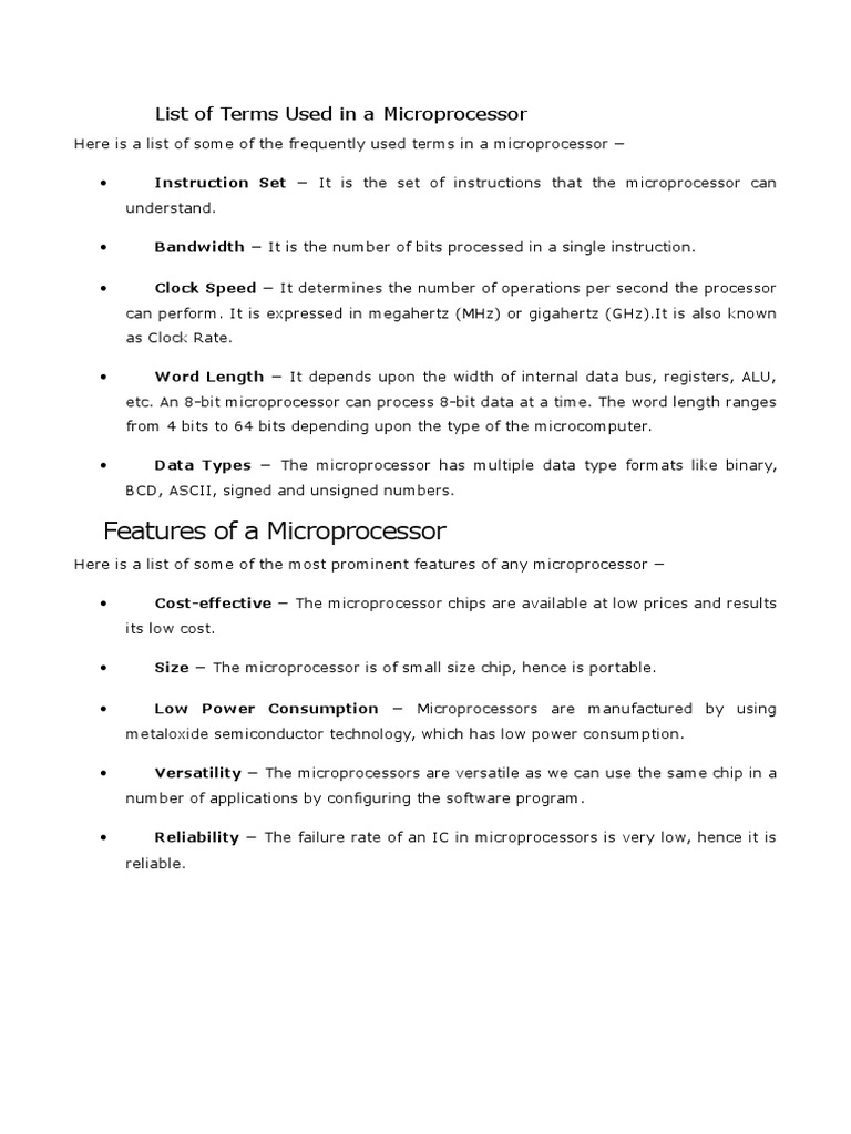 Key Terms and Features of Microprocessors | PDF | Central Processing ...