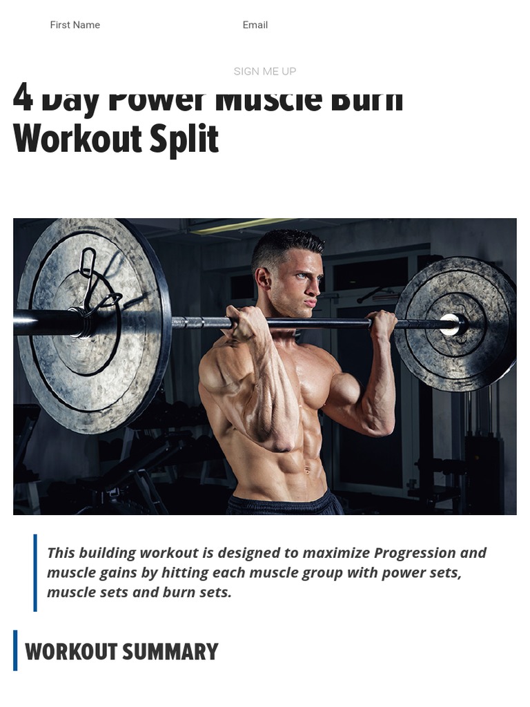 4 Day Power Muscle Burn Workout Split - Muscle & Strength | PDF | Muscle  Hypertrophy | Physical Exercise