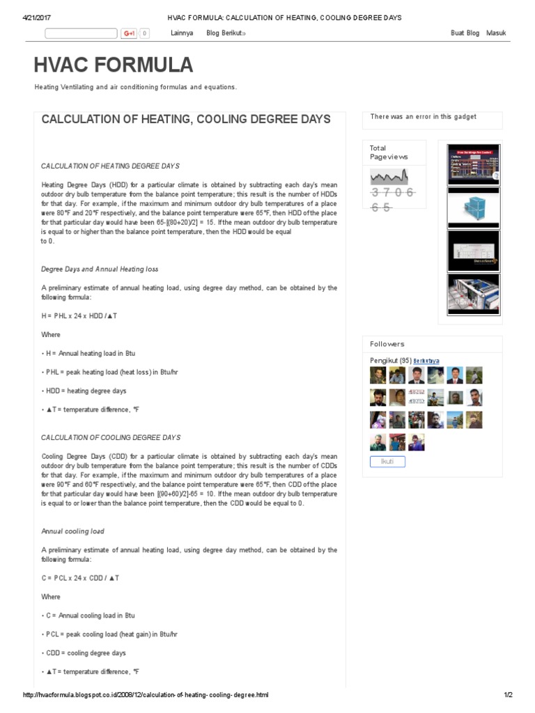 Hvac Formula - Calculation of Heating, Cooling Degree Days | PDF | Hvac ...