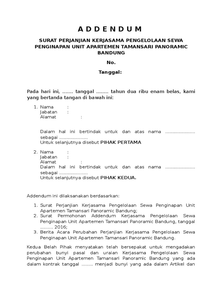 Draft Addendum SPK Rental Management Dengan KSO | PDF | Pengelolaan ...