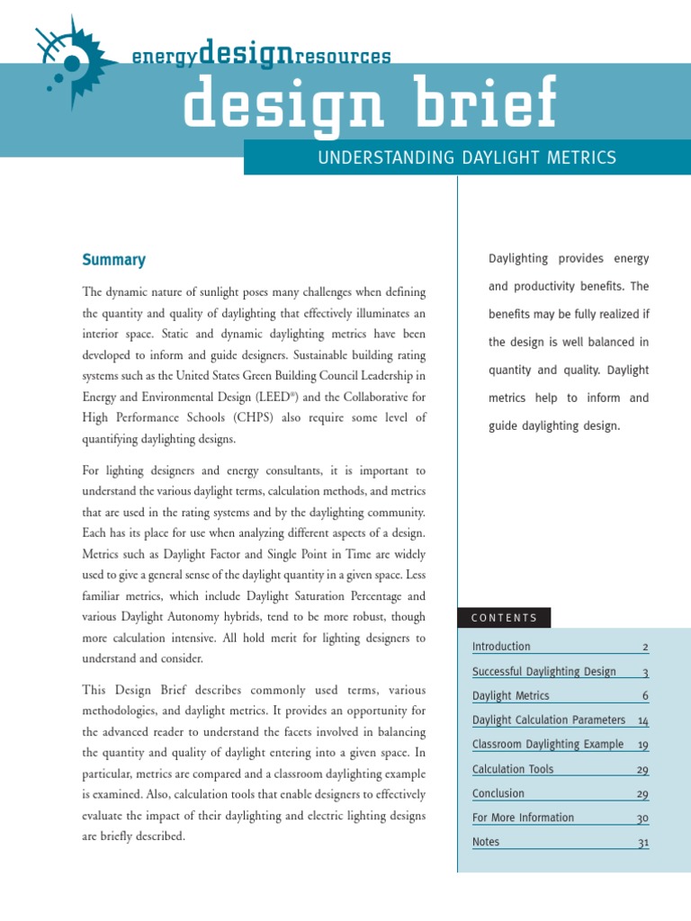Design Brief Understanding Daylight Metrics | PDF | Leadership In ...