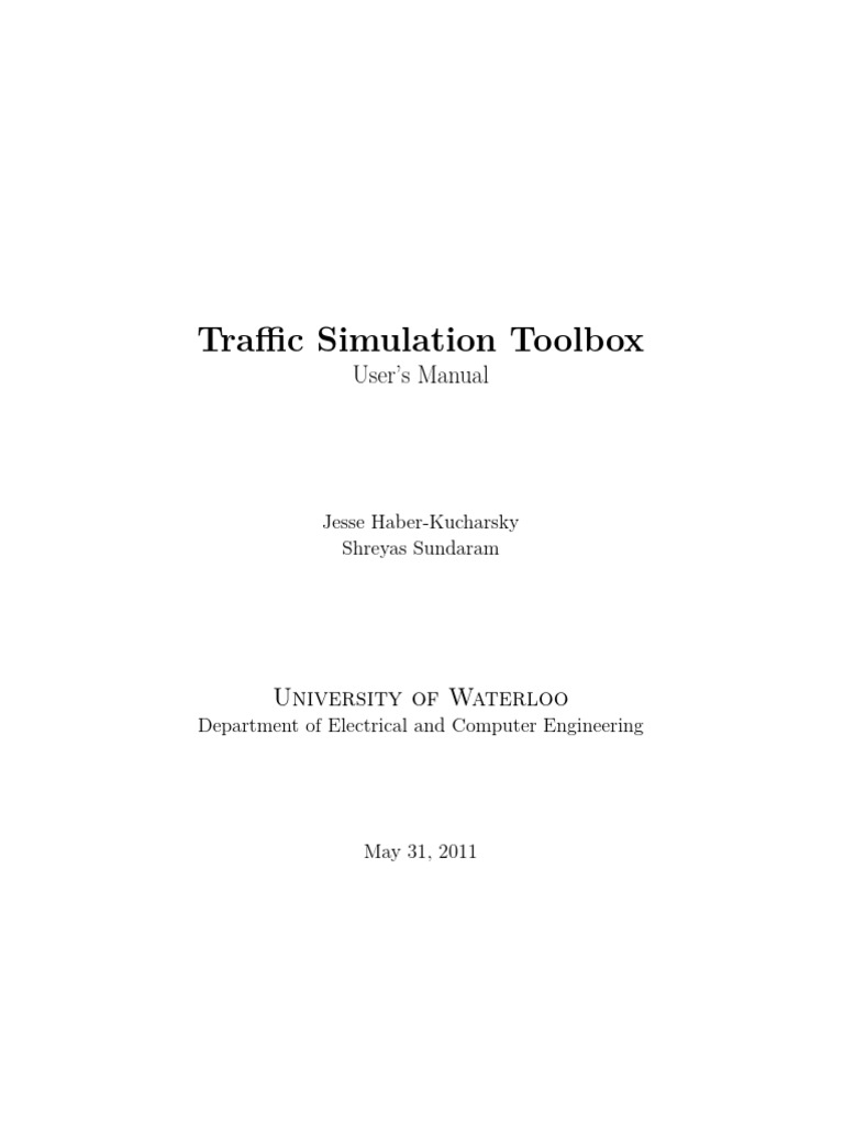 Traffic Simulation Toolbox: User's Manual | PDF | Computer Simulation ...
