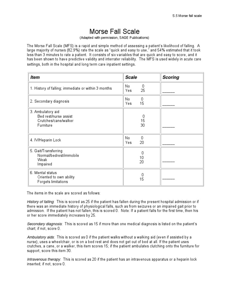 Morse Fall Scale PDF | PDF | Preventive Healthcare | Nursing