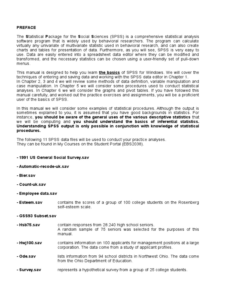 Spss Basics Manual Pdf Spss Statistics