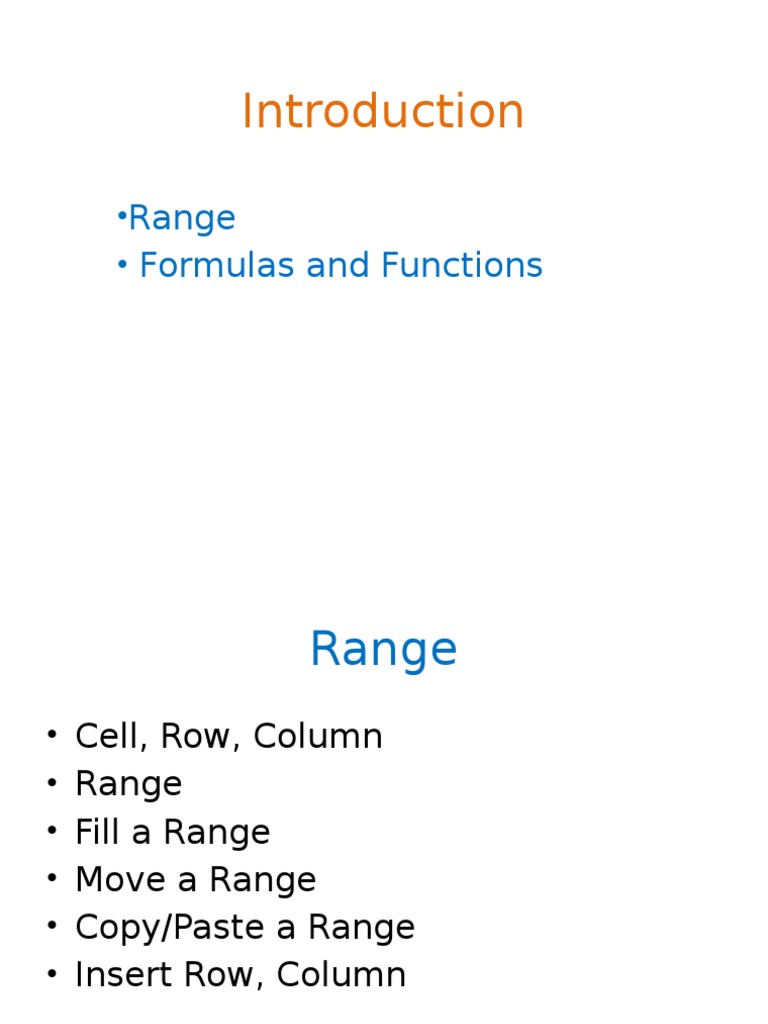 Excel Basics: Ranges, Formulas, Functions | PDF