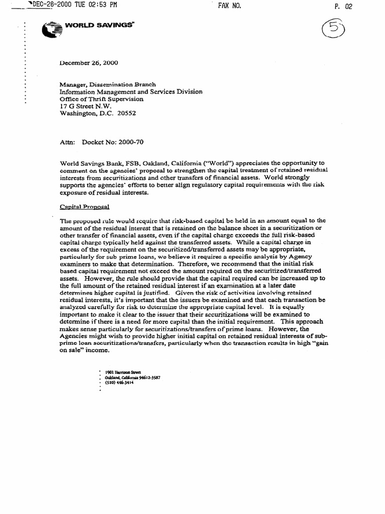 World Bank Memo on Securitization Securitization Credit (Finance)