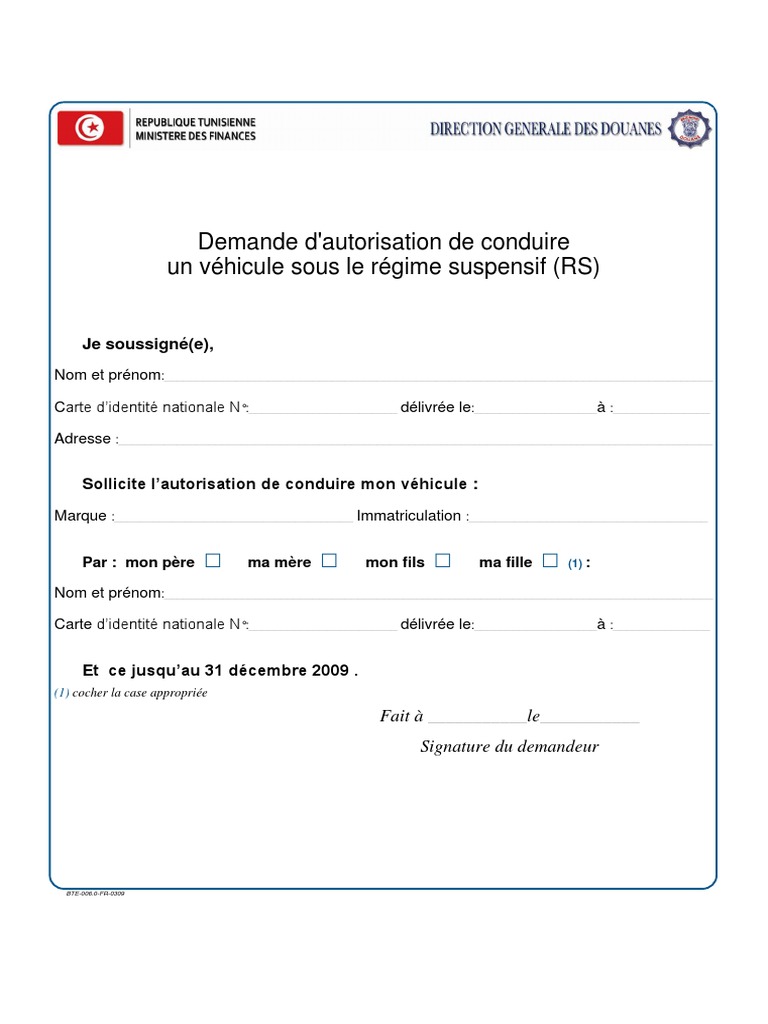 Demande d'autorisation de conduite RS | PDF