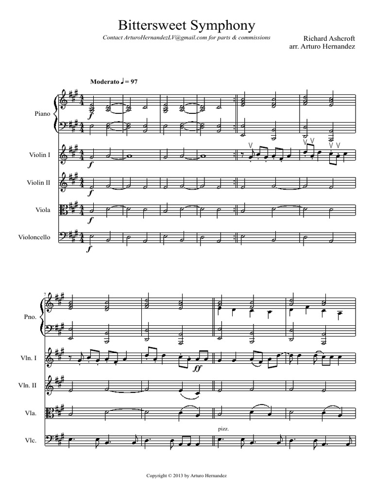 Bittersweet Symphony String Quartet Woptional Piano PDF PDF String