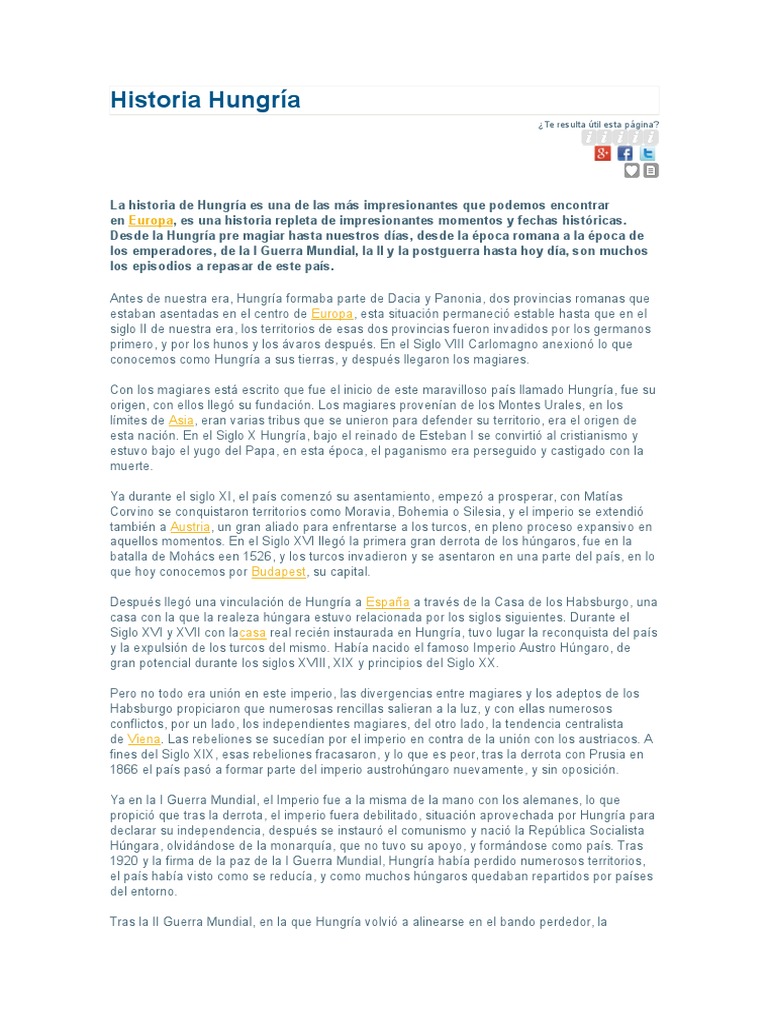 Historia Hungría Húngaros Hungría