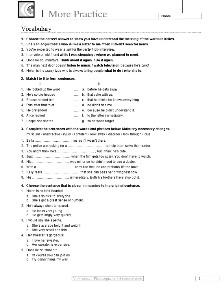 Vocabulary and Grammar Revision Unit 1 | PDF | Ellipsis | Sentence ...