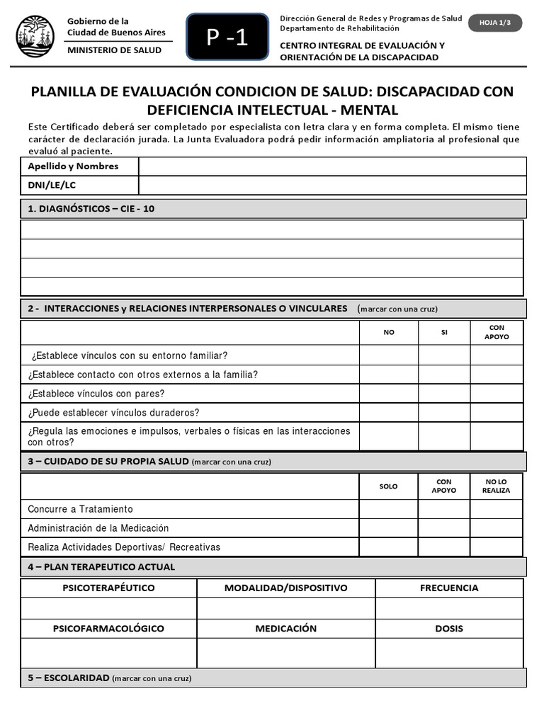 Formulario P1 | Invalidez | Cuidado de la salud