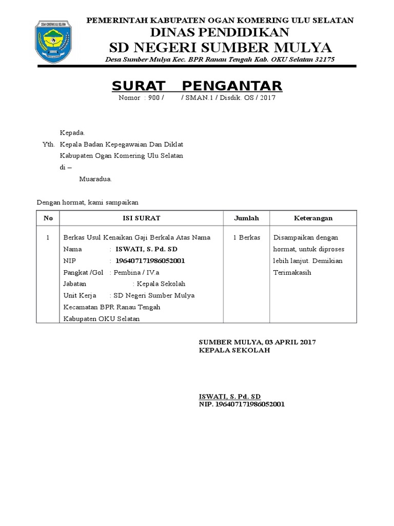 Surat Pengantar Berkala Sdn Sumber Mulya 2017