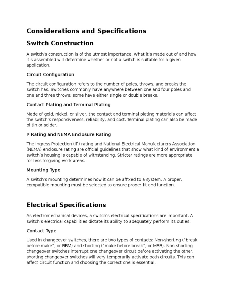 Key Specifications for Switch Design | PDF | Switch | Dielectric
