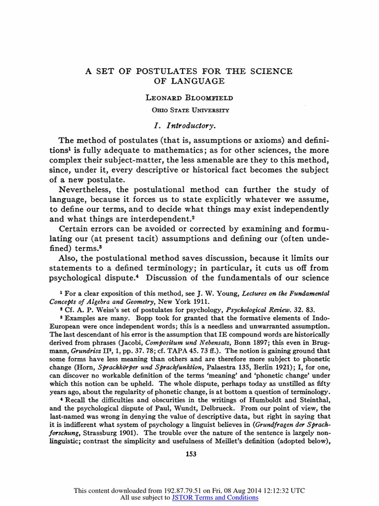 Postulates for Language Science | PDF | Axiom | English Language