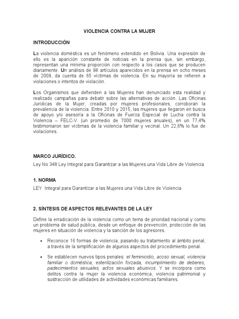 Ley 348: Prevención de Violencia a Mujeres | PDF | La violencia contra ...
