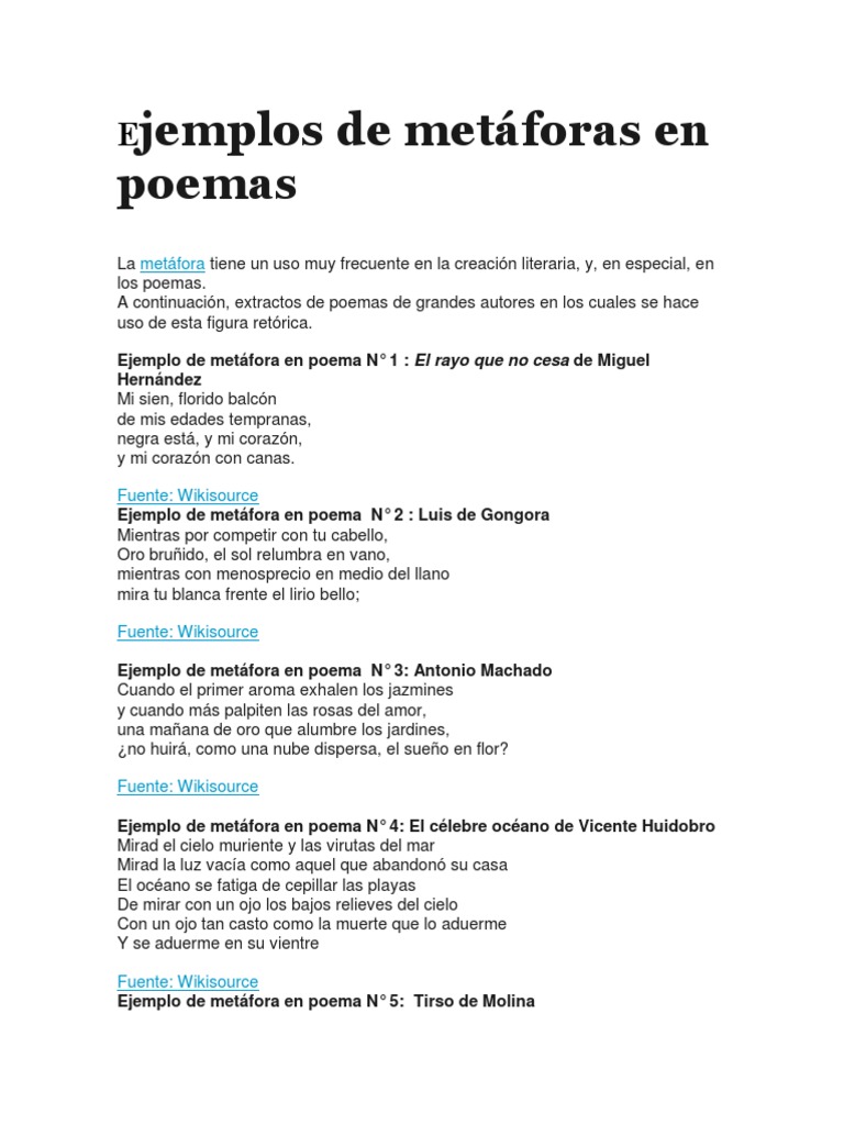 Ejemplos de Metáforas en Poemas