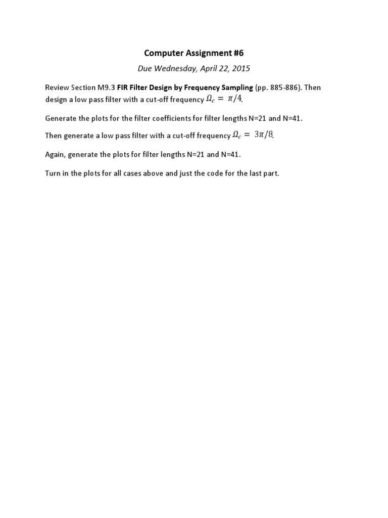 Computer Assignment #6: Due Wednesday, April 22, 2015 | PDF | Teaching ...