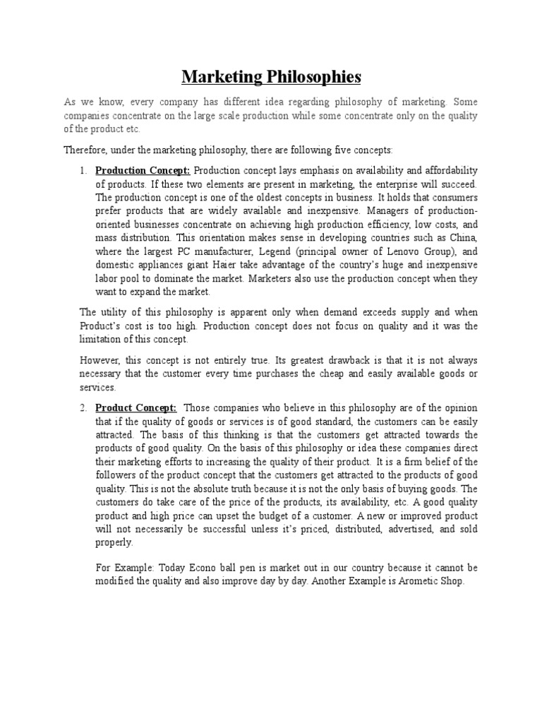 Marketing Philosophies | PDF | Marketing | Customer